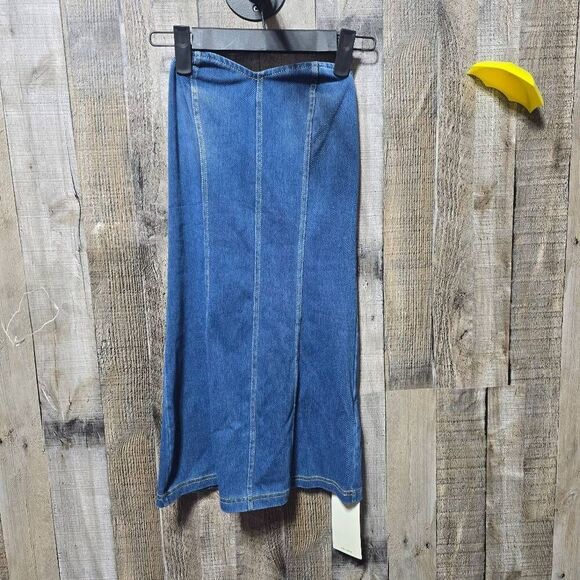 Halara Flex Tube Backless Bodycon Stretchy Knit Denim Mini Casual Dress NWT - Picture 2 of 5